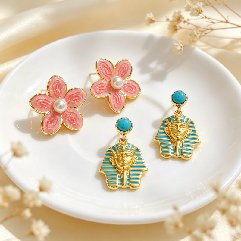 Women'S Egyptian Accessories - Kalen roestvrijstalen damesoorbellen roze bloem oorringen