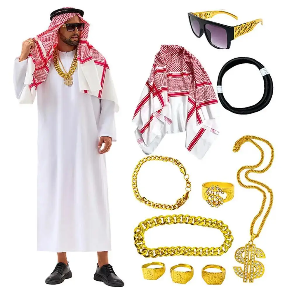 Women'S Vacation Accessories - Arabisch Dubai-kostuum VAE-sjeik cosplay witte gewaad